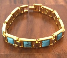 Turquoise Stone Bracelet Magnetic Link Arthritis Pain Relieve Gold Tone Bracelet