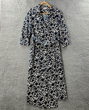 Preview Womens Pencil Midi Wrap Dress Size 10 Navy Blue White 3/4 Sleeve V-Neck