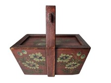 Panier de Transport Asiatique, Boîte en Bois Oriental Chinois Peint à la Main / Couvercle Coulissant