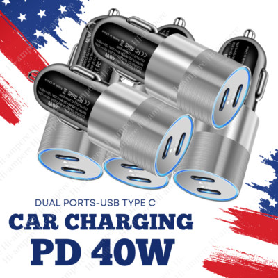 Car Adapter PDFast Charger 40W Dual USB Type C Block For iPhone iPad Samsung Lot