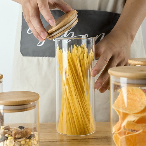 4X Sealed Clear Glass Jar Container with Airtight Bamboo Lid Sugar Candy Storage - Picture 6 of 8