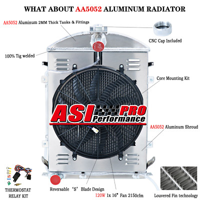 3 Rows Radiator+Shroud Fan for1930 1931 Ford Model AA Double A Heavy Duty  3.3L