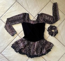 NEW Girls Leopard Black VELVET Ruffle Skirt Competition FIGURE ICE SKATING Dress