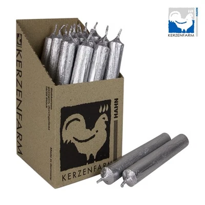 Silberne Stabkerzen 180x22 mm rustikal – Kerzenfarm Hahn – Handarbeit – Deko - Bild 1 von 3