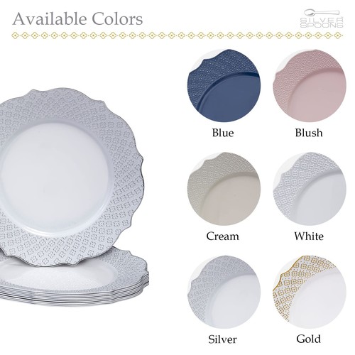 Fancy Disposable Dessert Plates (10 PC) Heavy Duty Plastic Plates, Silver Par... - Picture 3 of 6