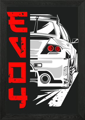 White Car Vector Illustration Framed Wall Art Poster Canvas Print Picture