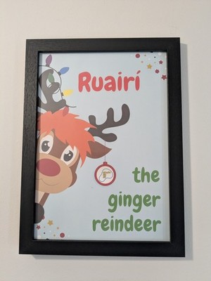 Ruairí Ginger Rentier gerahmter A4 Druck Weihnachten irischer Humor SmlBus @ThatsUsNI