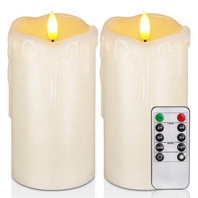 Homemory Echtwachs batteriebetrieben Kerzen flackernd, Fake 2er Set, elfenbein 