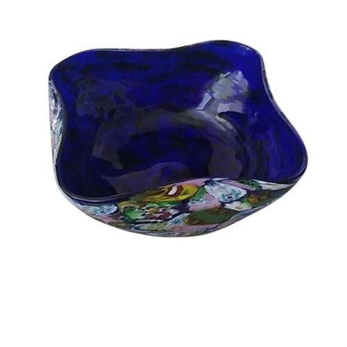 Murano Millefiori Fazzoletto Decorative Bowl Blue Cobalt