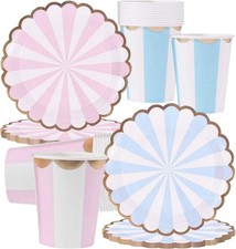 40Pcs Paper Plates and Cups Set Pastel Pink and Blue,7 Inch Picnic Plates Round