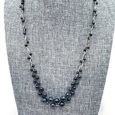 Vintage Gold Tone Black Faux Pearl Hematite Zig Zag Bead Necklace  Clasp 80s 90s
