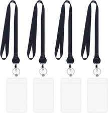 Lanyards Black with Retractable Badge Reel and Vertical ID Badge Holder,Punched