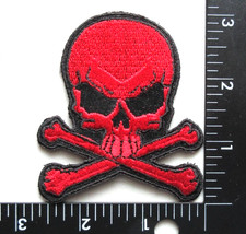   SKULL AND CROSSBONES RED SKULL VEST JACKET CLOTHING HAT EMBROIDERED PATCH