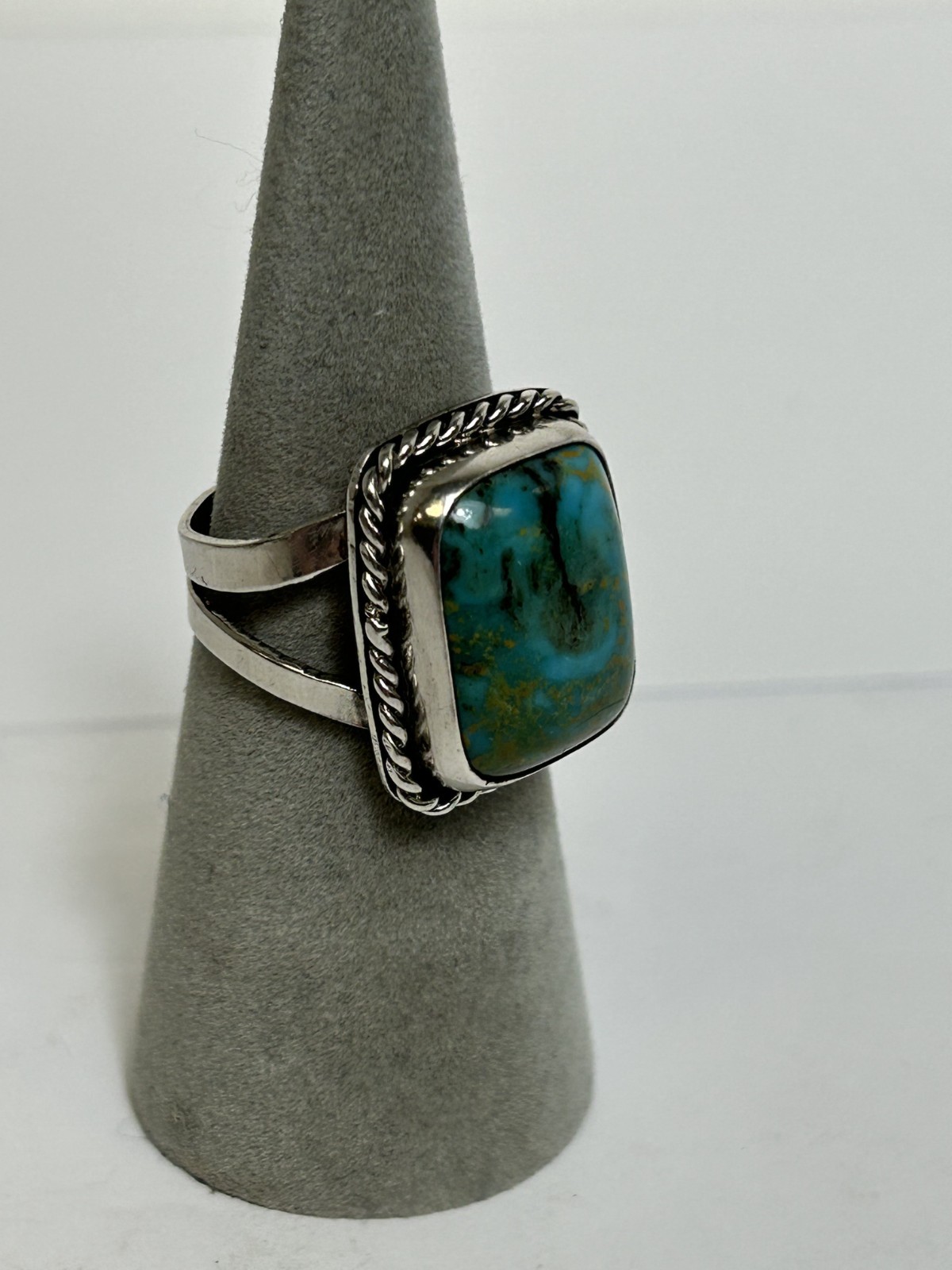 NATIVE SILVER TONE LARGE RECTANGULAR TURQUOISE RO… - image 4