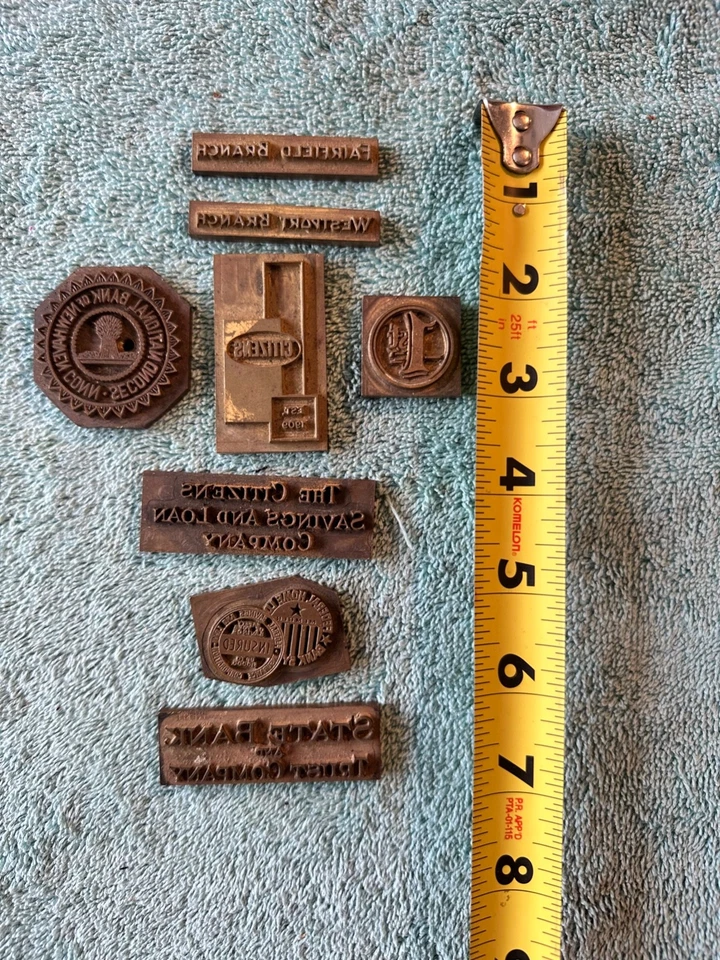8 Solid Brass Conn. Banking System Letter Press Stamps Vintage Citizens 1st Nat. - Image 3 of 3