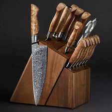 16Pcs Damascus Steel Chef Knife Block Set with Natural Sycamore Wood Handles