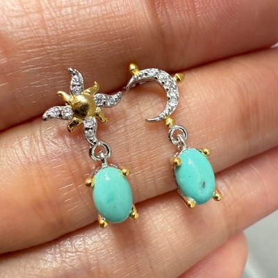 925 Sterling Silber Ohrringe 6x4mm Natur Türkis Zirkon Sonne&Mond Tropfen Geschenk