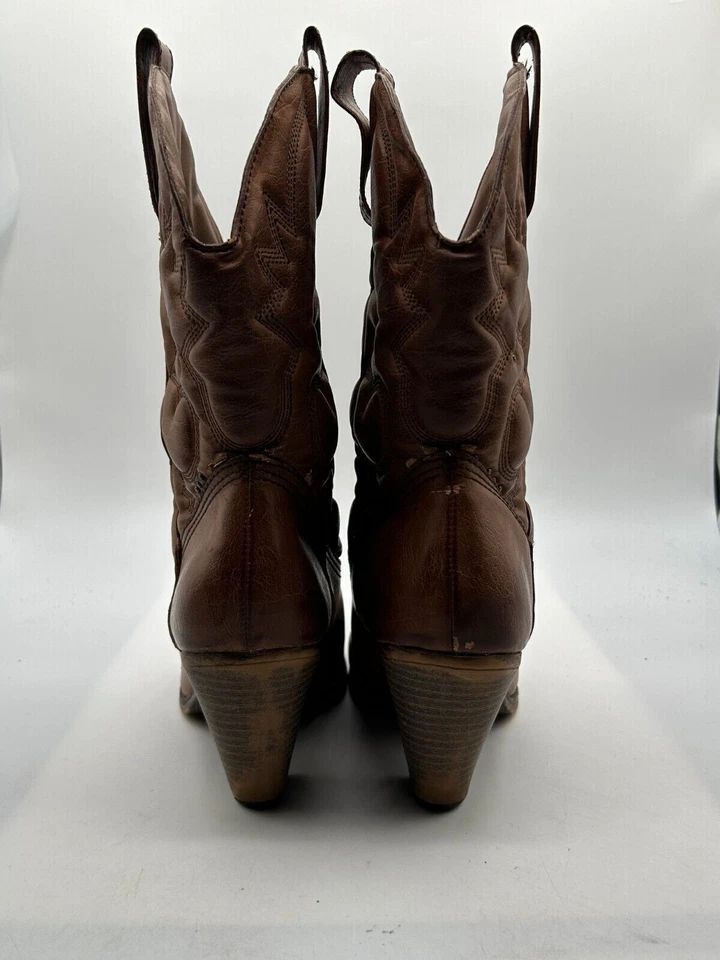 Bota de Vaquero Call It Spring Para Mujer Talla 8.5 Marrón Tobillo Punta Almendra Cuero Foto 2 de 4