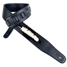 Walker  Williams CVG-115 Black Leather Padded Guitar Strap Hand Tooled Feath...