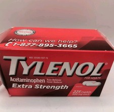 TYLENOL Extra Strength 500mg Caplets 225 Count Exp 9/29 Pain Relief Fever