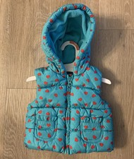 Old Navy Girl's Size 3-6 Months Aqua Puffer Hooded Vest With Red Hearts