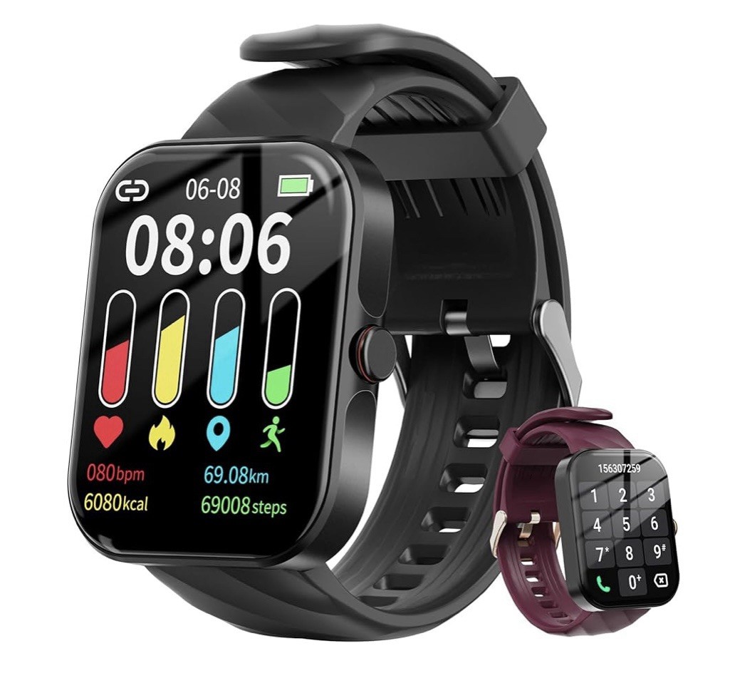 YOBONE Black Smart Watch with Fitness Tracking & 2 Bands Black Wine