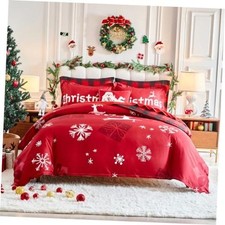 Christmas Red Duvet Cover Set Queen 90 90  NO COMFORTER  Red-white Snowflake