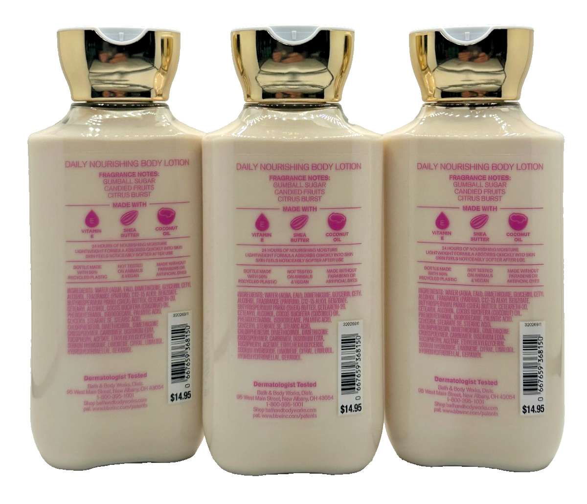 NEW Bath & Body Works Lot of 3 Bottles Bubble Gum Pop Daily Body