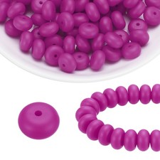 110Pcs Silicone Beads 14mm Lentil Rubber Focal Beads Bulk, Magenta