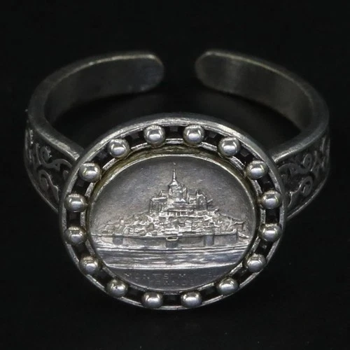 VTG Sterling Silver - FRANCE Mont Saint-Michel Pebbled Cuff Ring Size 5.5 - 3g