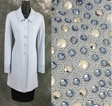 BEAUTIFUL St John evening jacket knit blue rhinestones pearl suit blazer size 10