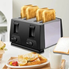 Toaster 4 Slice Black 4 Slice Toaster Wide Slots Modern Defrost Reheat Browning#