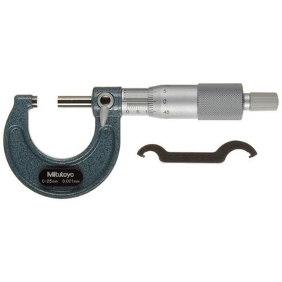 Mitutoyo 103-129 Outside Micrometer, Baked-enamel Finish, Ratchet 0-25mm