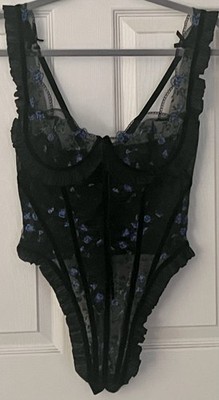 Frederick s of Hollywood Harlow Embroidered Stretch Mesh Teddy