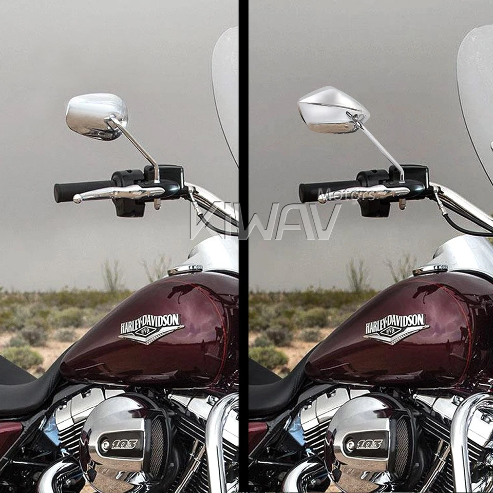 Espejos retrovisores PALM robustos vástago alto cromados CNC para Harley Road Glide Custom FLTRX Foto 4 de 4