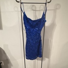Windsor Blue Sequin Strappy Mini Bodycon Cowl Neck Sleeveless Dress