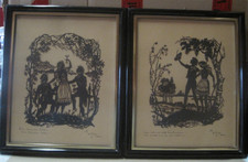 2 x Scherenschnitt  Rahmung.  Original von Lotte Gützlaff ca. 1920