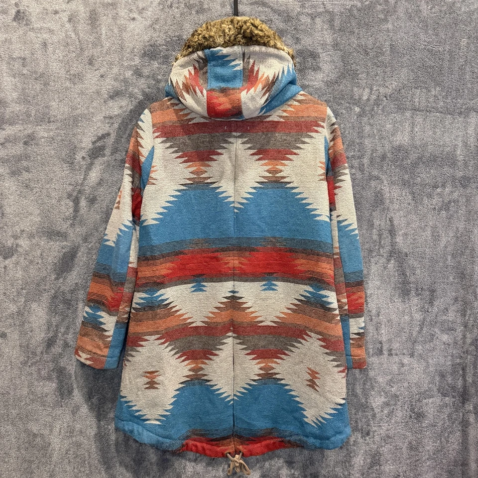 Abrigo BB Dakota para mujer mediano azul rojo azteca con capucha lona mezcla de lana Foto 2 de 4