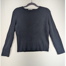 Eddie Bauer Womens Medium Ribbed Cotton Long Sleeve Sweater Dark Gray Minimalist