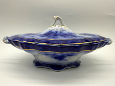 Antique Flow Blue Touraine Pattern Oval Vegetable / Serving Bowl with Handles — listing 4