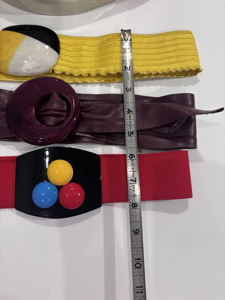 Vintage 80's Colorblock Mod Belt Cinch Elastic Lot - Image 4 of 4