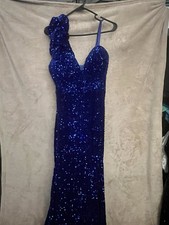 Fashion Nova Navy Blue Sequin Dress With Flower On Shoulder (sold Out)