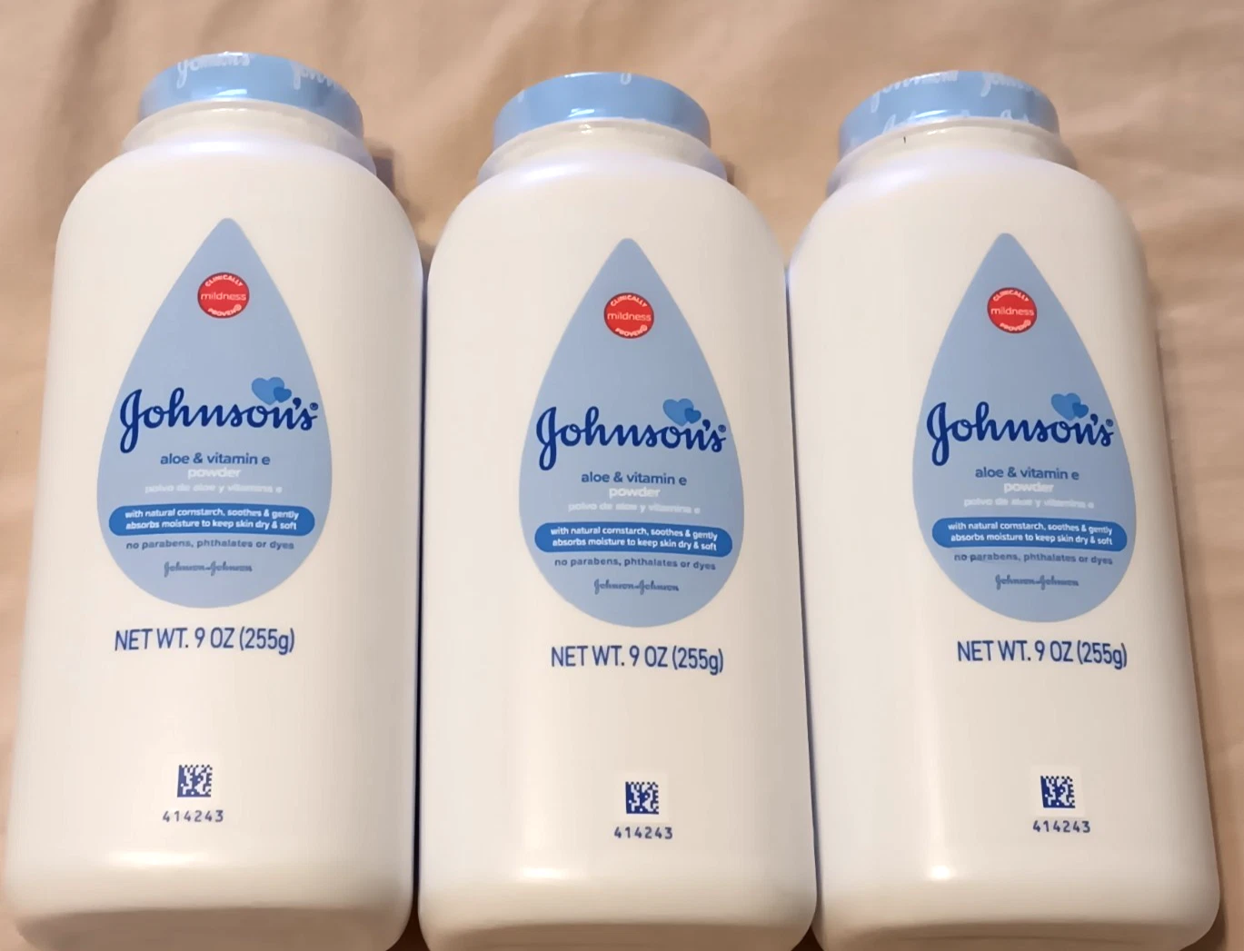 Johnson's Powder 9 oz Lot Aloe Vitamin E Cornstarch No Parabens Phthalates Dyes