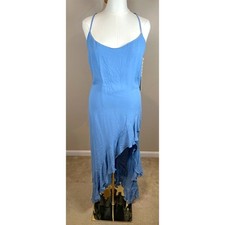 Reformation Winola Ruffle High Slit Azure Blue Maxi Dress Size XL