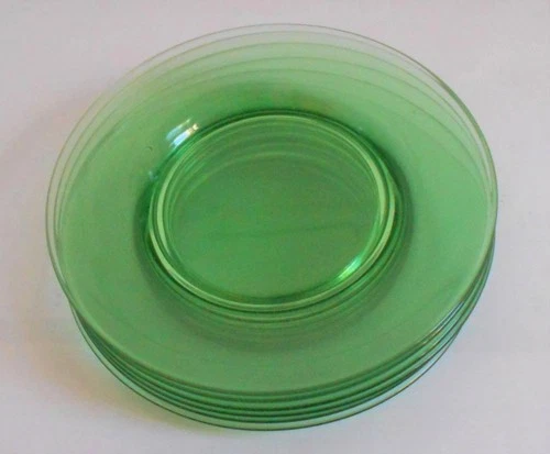6x Vintage Green Depression Glass Plain Salad Dessert Plates 7.5"