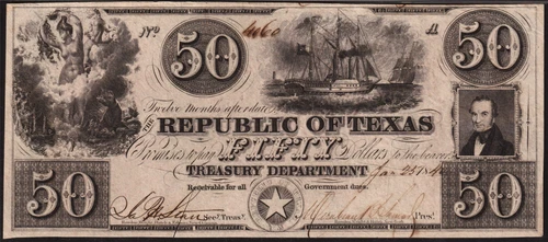USPC TXCRA7 1840 $50 REPUBLIC OF TEXAS PMG 50 AU (full frame/great color) - Picture 3 of 4