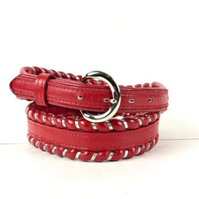 Vintage Justin 30 Red Leather Top Grain Cowhide Whip Stitch Belt Western 3055R
