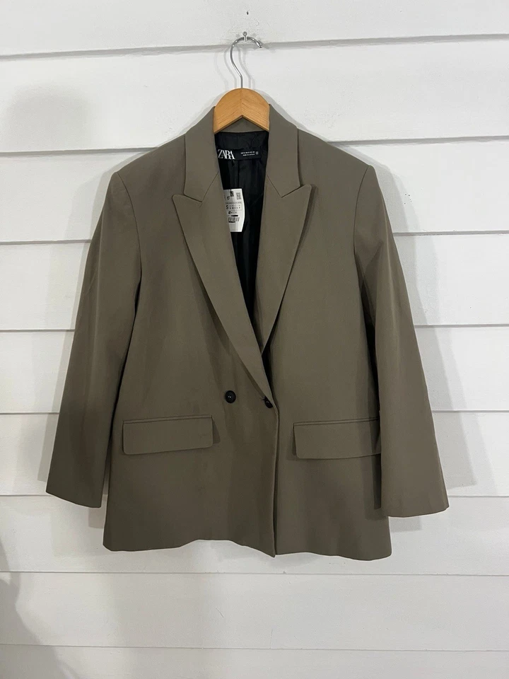 NWD Zara Women Oversized Blazer Jacket Size Large Green Taupe Size S Y955D READ* - Image 3 of 4