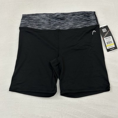 HEAD Neko Black Solid Tennis Activewear Athletic Biker Running Shorts Womens L