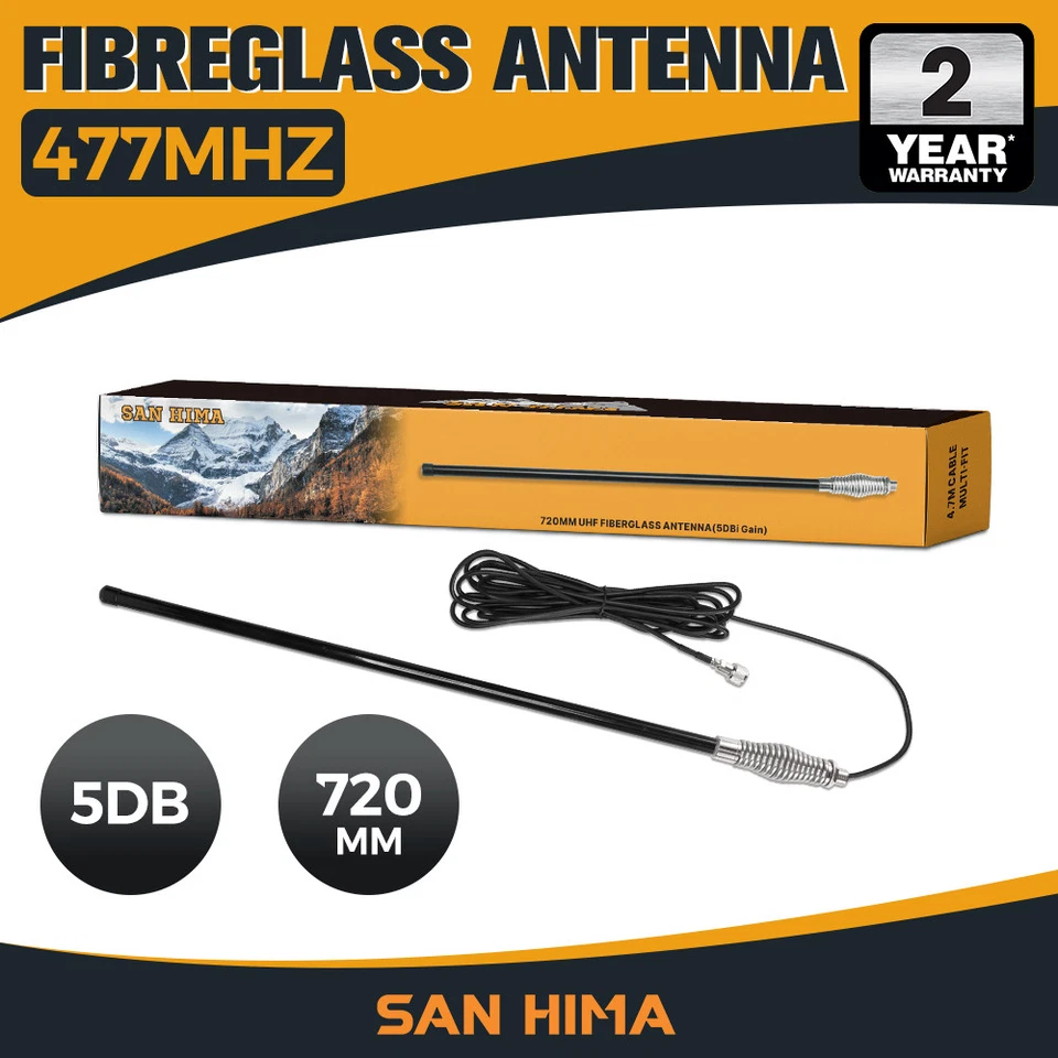 Hi Gain Black Uhf 5DB Fibreglass CB Antenna 720mm Height For Gme Uniden Oricom
